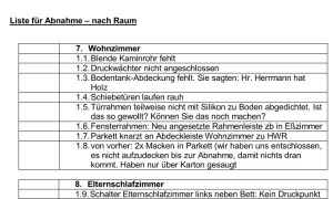 Liste Punkte Abnahme